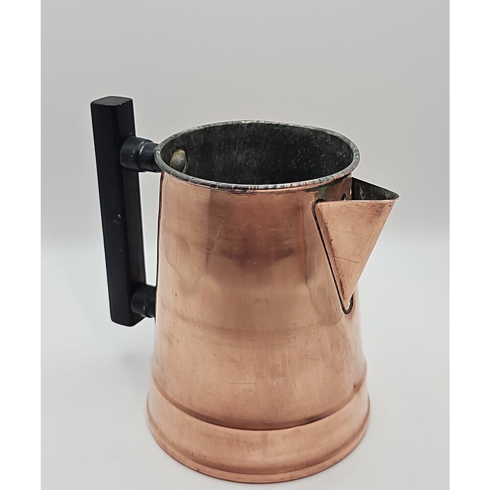 Vintage Copper Pitcher Black Wooden Handle 3 4 Cup Coffee Percolator Decor